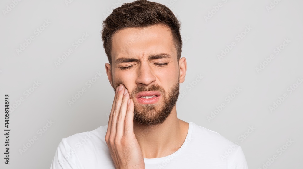 Closeup of person with toothache, holding jaw, Tooth pain Closeup of person with toothache, holding jaw, Tooth pain