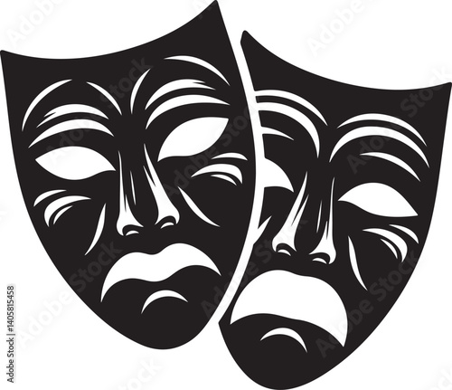 Two theatrical comedy and drama mask Bipolar disorder symbol Vector