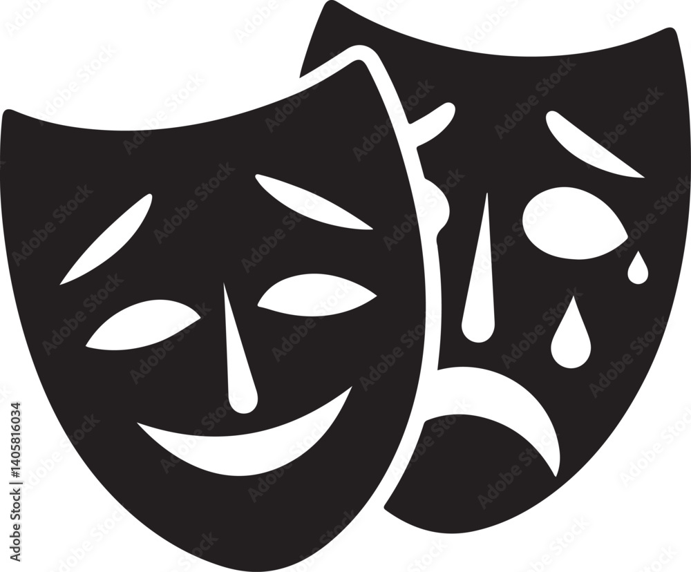 Two theatrical comedy and drama mask Bipolar disorder symbol Vector Two theatrical comedy and drama mask Bipolar disorder symbol Vector