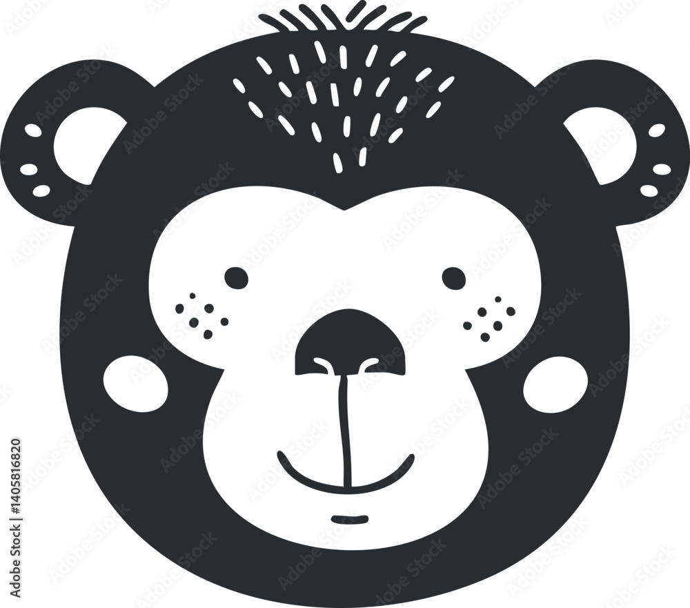 Cute cartoon monkey face illustration perfect for children's designs and animal themes. Cute cartoon monkey face illustration perfect for children's designs and animal themes.