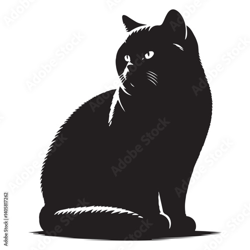 British shorthair cat silhouette vector art.