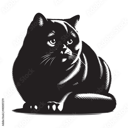 British shorthair cat silhouette vector art.