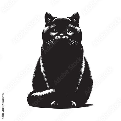 British shorthair cat silhouette vector art.