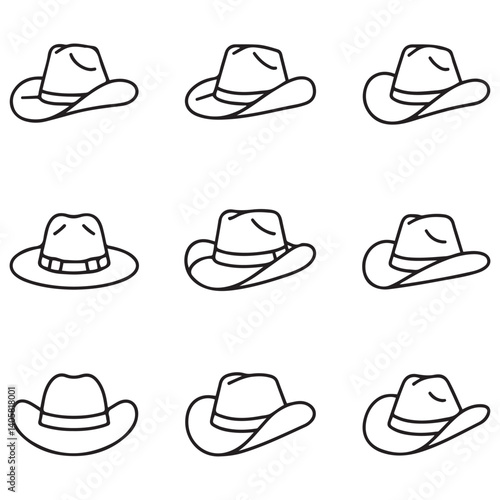 Cowboy hat line icon isolated on white. Hat icon Vector Black silhouettes illustration. with white background