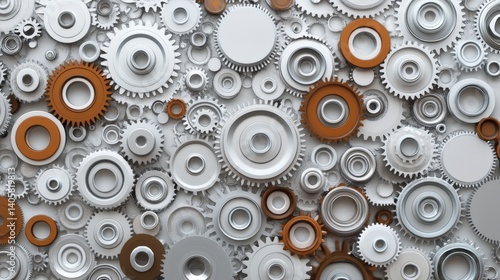 Wallpaper Mural A clean industrial composition of massive metallic gears interlocking seamlessly, representing engineering innovation, with copy space Torontodigital.ca