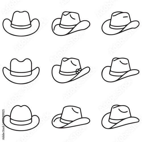 Cowboy hat line icon isolated on white. Hat icon Vector Black silhouettes illustration. with white background