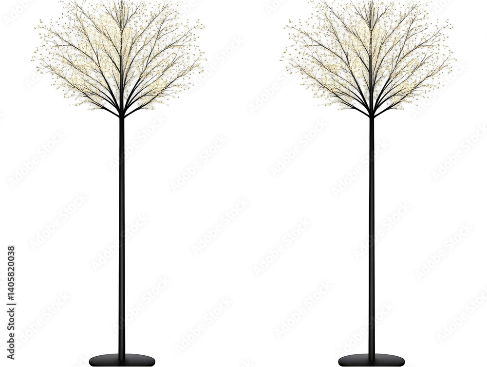 Obraz premium Two Decorative Trees with Illuminated White Branches on Black Stems Illustration
