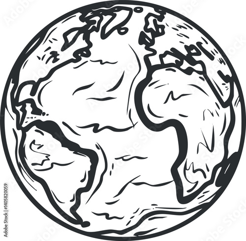 A hand-drawn illustration of the Earth showing continents and oceans in a simplistic style.