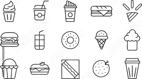 Fast Food Icons Burgers, Drinks, Ice Cream, and Sweets