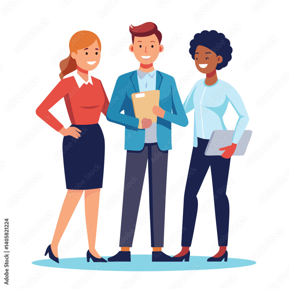 three-diverse-business-partners-standing-and-discus vector image on white background three-diverse-business-partners-standing-and-discus vector image on white background