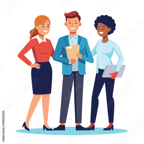 three-diverse-business-partners-standing-and-discus vector image  on white background