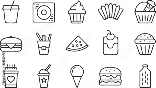 Fast Food Icons Burgers, Cupcakes, Fries, Drinks, and Sweets