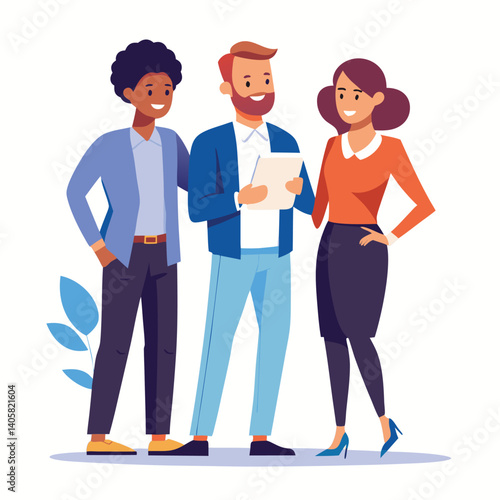 three-diverse-business-partners-standing-and-discus vector image  on white background