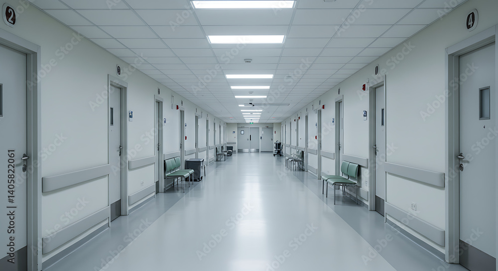 Obraz premium Empty Hospital Corridor: A Sterile, Silent Wait AI Generated