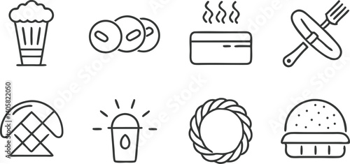 Food Icons Drinks, Snacks, Burgers, and Fast Food Items