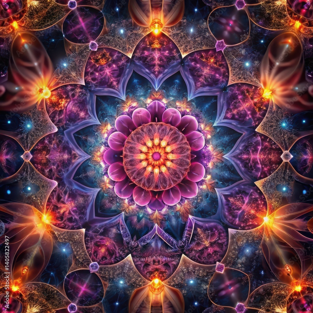 Vibrant Fractal Flower Mandala in Cosmic Colors Vibrant Fractal Flower Mandala in Cosmic Colors