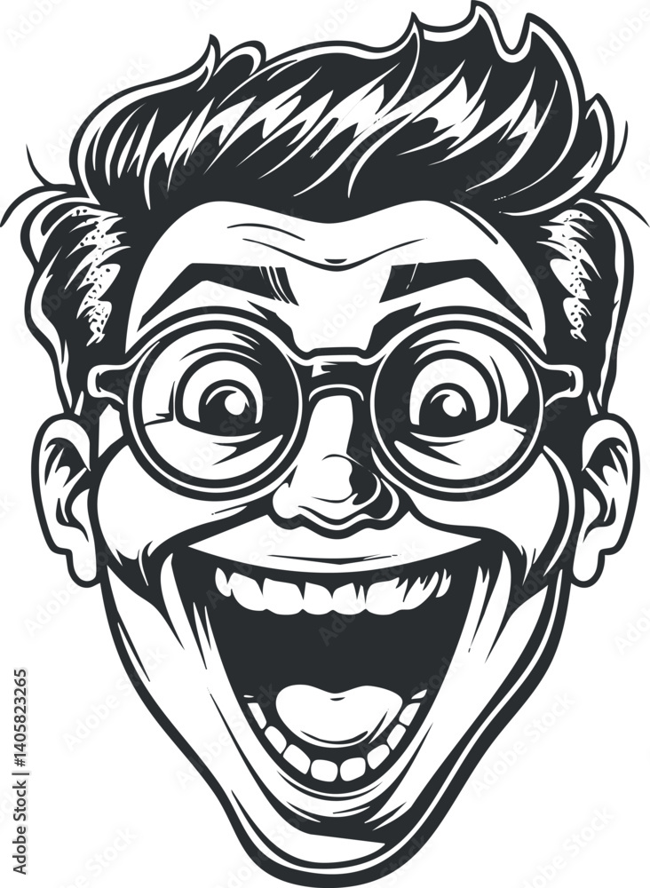 A joyful cartoon face depicting a smiling character with glasses and a playful expression. A joyful cartoon face depicting a smiling character with glasses and a playful expression.