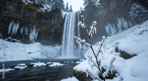 Frozen Serenity: Waterfall Winter Scene AI Generated