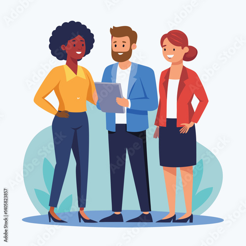 three-diverse-business-partners-standing-and-discus vector image  on white background