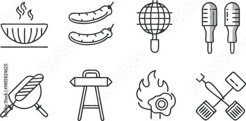 Barbecue Grill Icons Food, Utensils, and Festive Party Designs