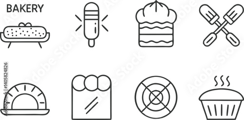 Bakery Icons Bread, Cake, Popsicle, Pastry Tools, and More
