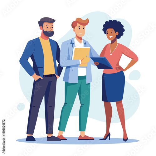 three-diverse-business-partners-standing-and-discus vector image  on white background