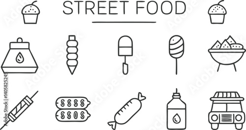 Delicious Street Food Icons Cupcakes, Kebabs, and More