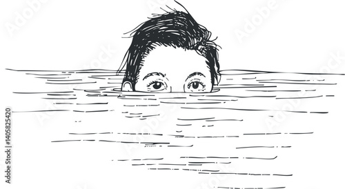 Illustration of a person with their head above water, representing tranquility and relaxation.