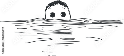 A playful illustration of a child swimming and enjoying water, perfect for summer themes.
