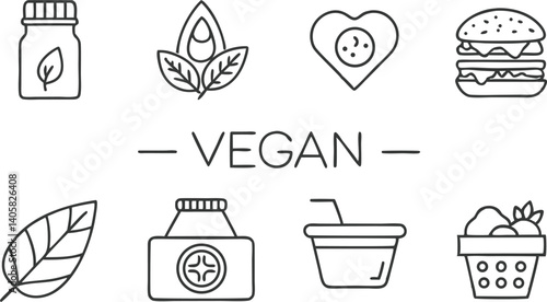 Vegan Food Icons PlantBased Diet, Healthy Lifestyle Choices