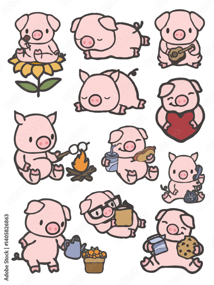set of pig icon cartoon character vector illustration series set of pig icon cartoon character vector illustration series