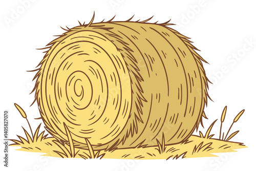 12 Hay pile, dried straw, golden yellow, agricultural material, rustic texture, round shape, farm imagery, natural fibers, organic matter, detailed strands, countryside element, harvested crop, animal
