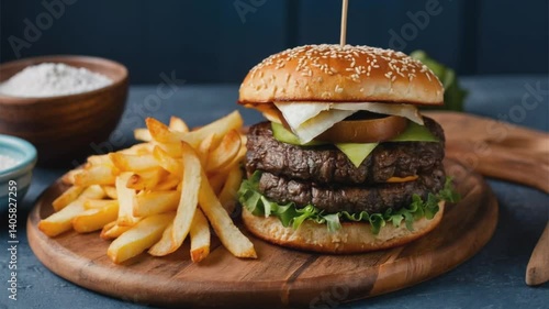 burger with fries