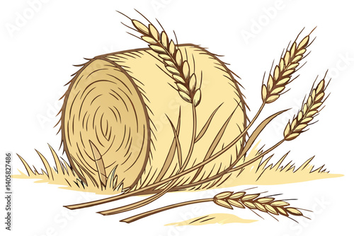 12 Hay pile, dried straw, golden yellow, agricultural material, rustic texture, round shape, farm imagery, natural fibers, organic matter, detailed strands, countryside element, harvested crop, animal