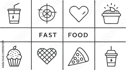 Fast Food Icons Drinks, Pizza, Cupcakes, and More