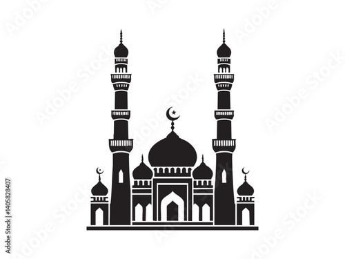 minimalist Islamic mosque Vector with domes and minarets. Perfect for religious, cultural, or architectural design themes. 