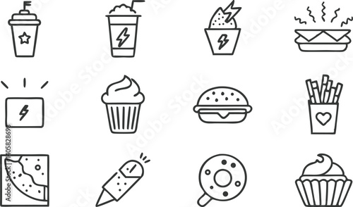 Fast Food Icons Drinks, Burgers, Fries, Cupcakes, and More
