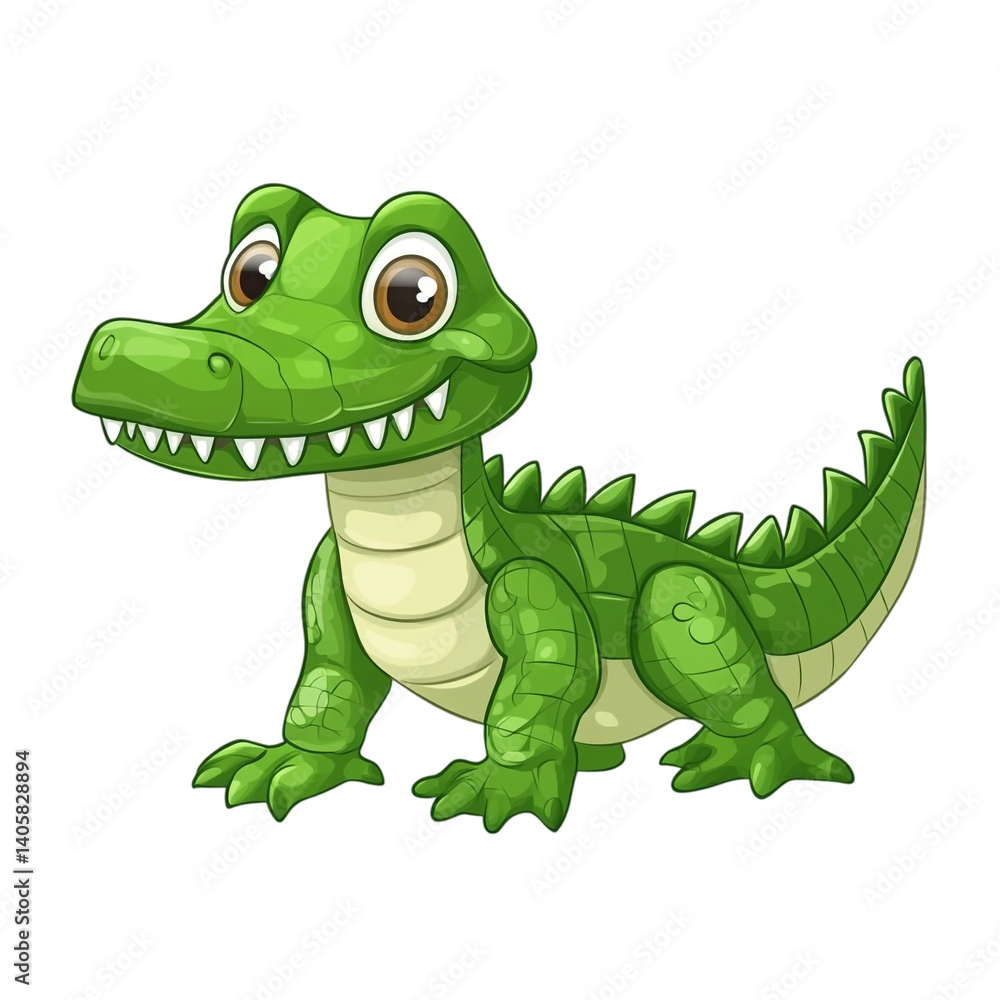 Fototapeta premium Adorable baby crocodile cartoon happy playful green reptile