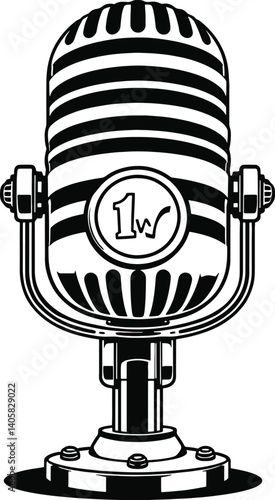 Detailed High-Definition Illustration of a Classic Vintage Microphone with Retro Aesthetic