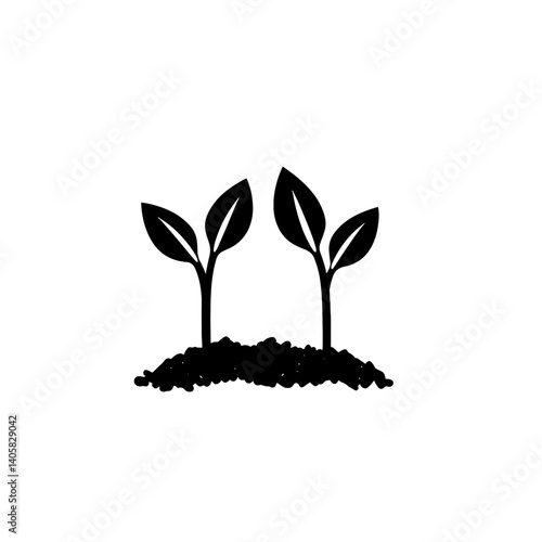 Two plant sprouts in soil icon in black silhouette style