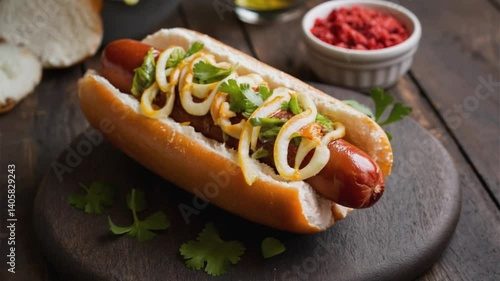 hot dog with mustard and ketchup
