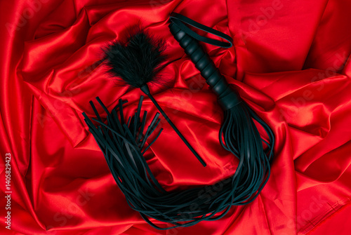 Whip and Fluffy Feathered on red background