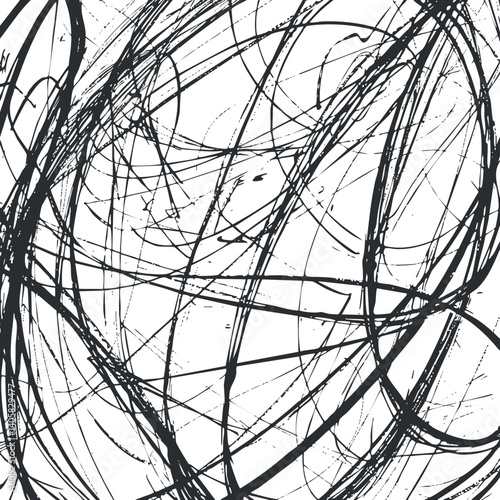 An abstract black and white background featuring chaotic lines and dynamic textures for artistic design.