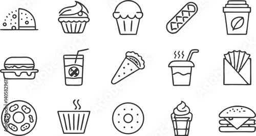 Fast Food Icons Pizza, Cupcakes, Burgers, Drinks, Fries