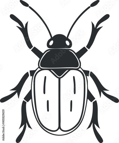A detailed black and white illustration of a beetle showcasing its intricate features.