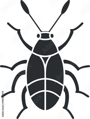 Illustration of a black silhouette of an insect with detailed features and structure.