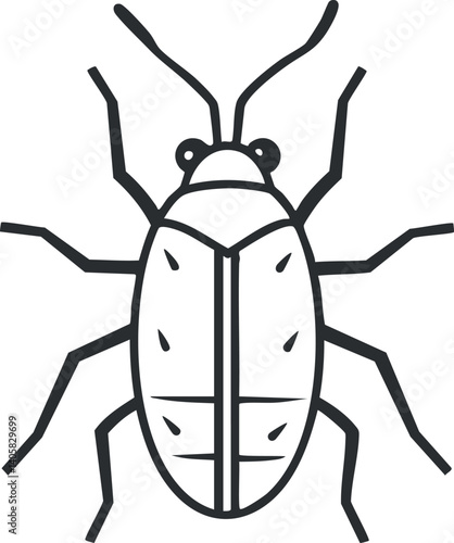A minimalist illustration of a bug highlighting its features and structure in a simple design.