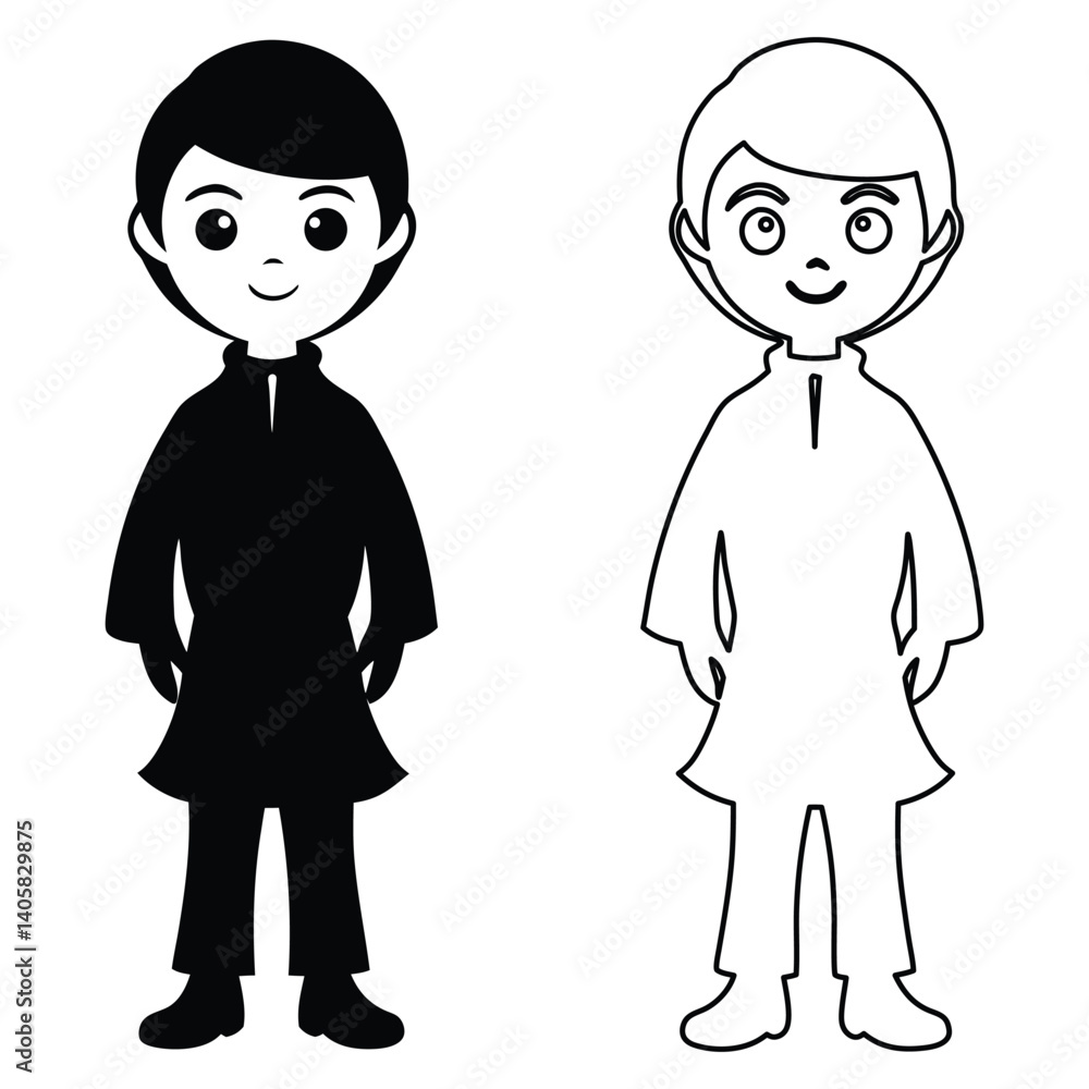 Black and White Cartoon Characters in Various Outfits and Styles Black and White Cartoon Characters in Various Outfits and Styles