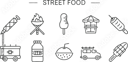 Street Food Icons Grill, Popsicles, Drinks, and Food Trucks