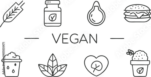 Vegan Food Icons PlantBased Diet, Healthy Eating Choices